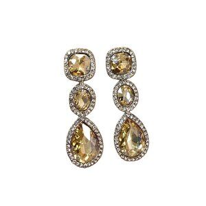 Brilliant Silver Plated Champagne Austrian Crystal Pierced Earrings
